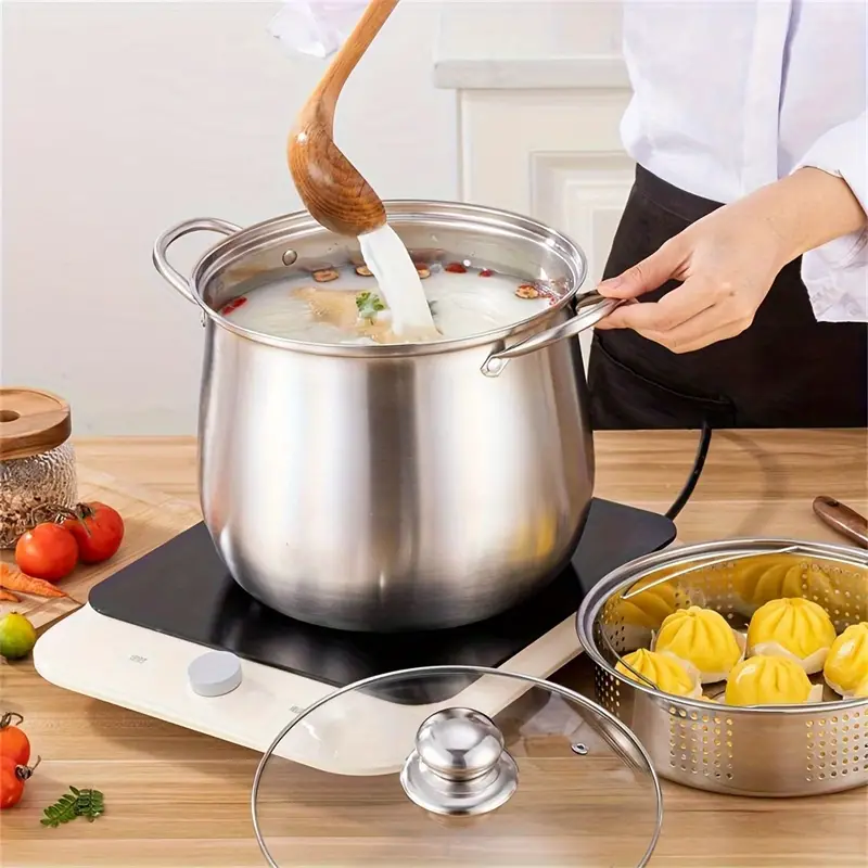 1pc Stainless Steel Stock Pot (8.58”), Large Stockpot, Soup Pot, Kitchen Utensils, Kitchen Gadgets, Kitchen Accessories, Home Kitchen Items